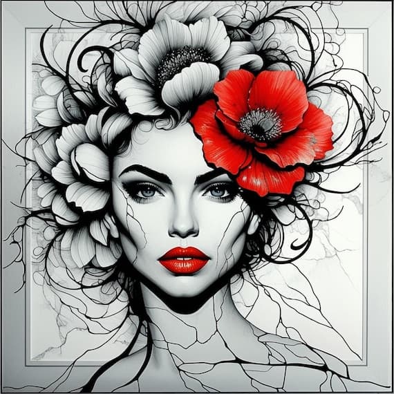 10 Floral Woman Face Clipart, Lady Portrait Abstract, Delicate Line Ar — watercolor clipart transparent PNG instant download
