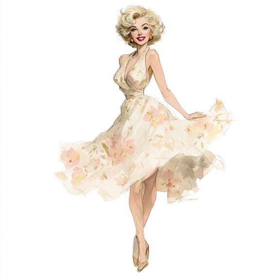 1950s Fashion Illustration β view 3 β watercolor clipart transparent PNG instant download