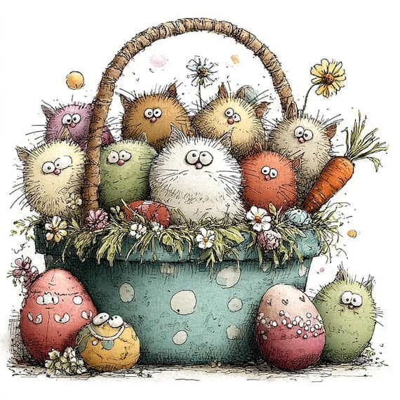 20 Whimsical Spring Cat Clipart PNG β view 6 β watercolor clipart transparent PNG instant download
