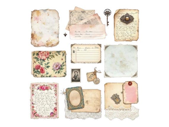 Vintage Ephemera Clipart β view 6 β watercolor clipart transparent PNG instant download