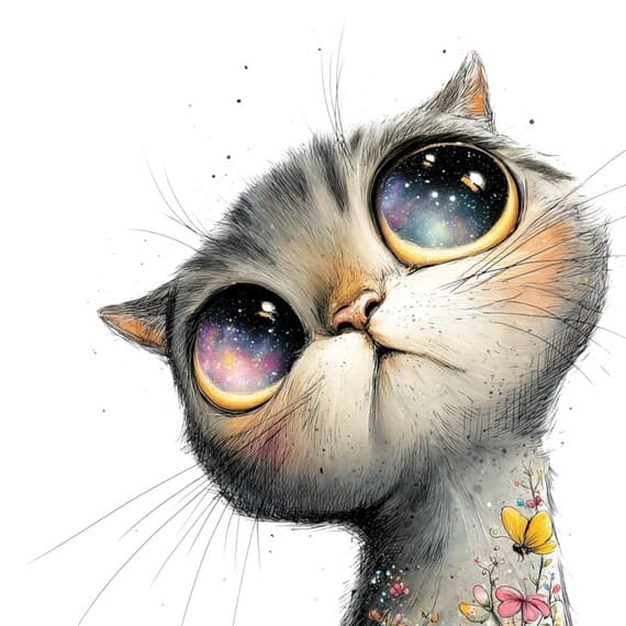 25 Cosmic Floral Cat Clipart (JPG) β view 4 β watercolor clipart transparent PNG instant download