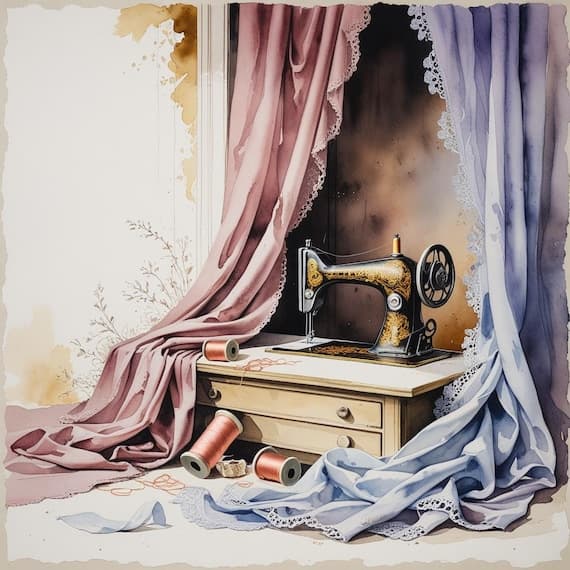 Vintage Sewing Room Watercolor Clipart — watercolor clipart transparent PNG instant download