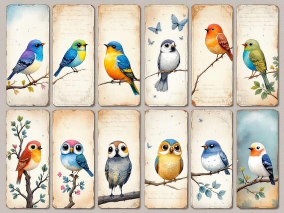 Vintage Bird Ephemera, Printable Bird Cards, Junk Journal Tags (Digita β view 2 β watercolor clipart transparent PNG instant download