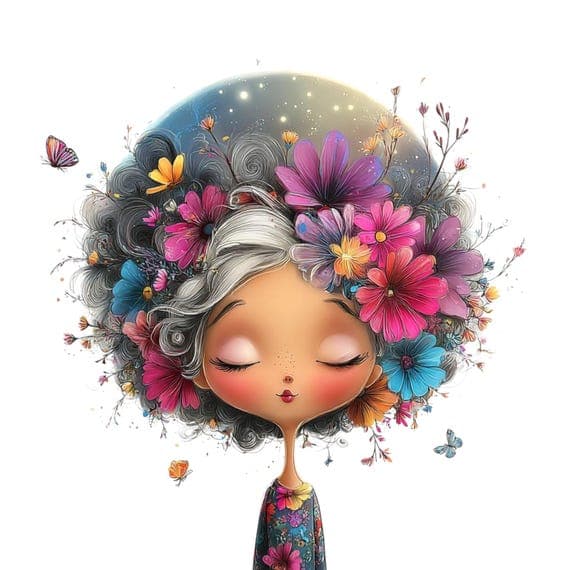 15 Afro Floral Meditation Girl Clipart (PNG JPG) – Peaceful Spiritual — view 4 — watercolor clipart transparent PNG instant download