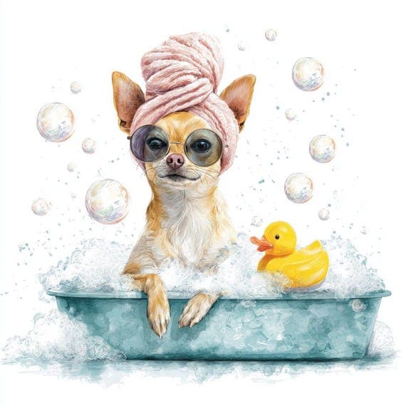 Funny Chihuahua Spa Art β watercolor clipart transparent PNG instant download
