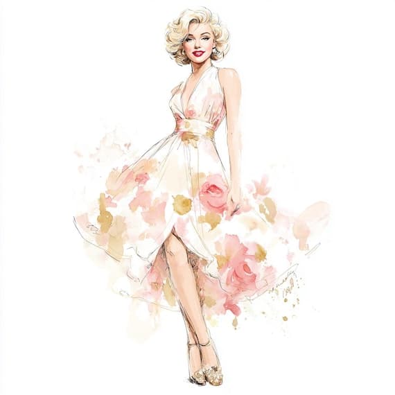 1950s Fashion Illustration β view 5 β watercolor clipart transparent PNG instant download