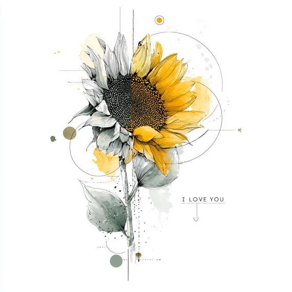 Watercolor Sunflower I Love You Card — view 5 — watercolor clipart transparent PNG instant download