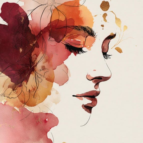 10 Abstract Floral Woman Faces (JPG) β view 2 β watercolor clipart transparent PNG instant download