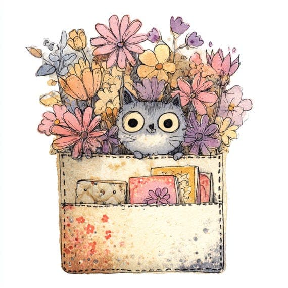 15 Whimsical Valentine Cat JPG Pastel Kitten Love Art Card Making Nurs — view 2 — watercolor clipart transparent PNG instant download