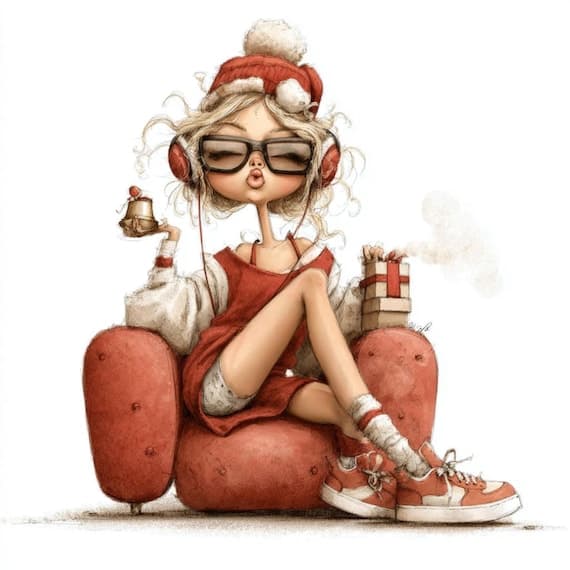 15 Quirky Cozy Christmas Girl Clipart (JPG) β watercolor clipart transparent PNG instant download