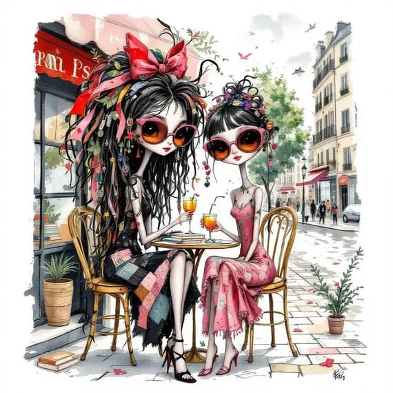 Whimsical Sisters Clipart, Paris Theme, Watercolor JPGs (Commercial Us β view 4 β watercolor clipart transparent PNG instant download