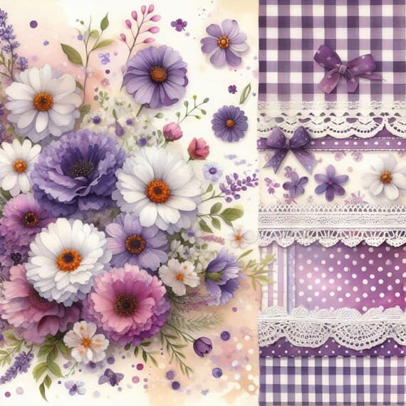 30 Purple Floral Pattern Clipart (JPG) β view 2 β watercolor clipart transparent PNG instant download