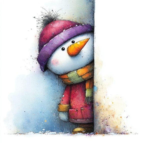 20 Quirky Peeking Snowman Clipart (JPG) — watercolor clipart transparent PNG instant download