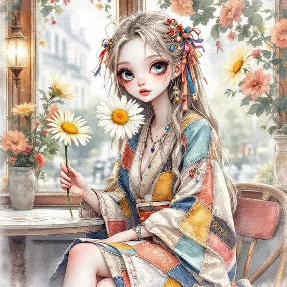Paris Girl Clipart Bundle – Floral Kimono Illustrations (Digital Downl — view 2 — watercolor clipart transparent PNG instant download
