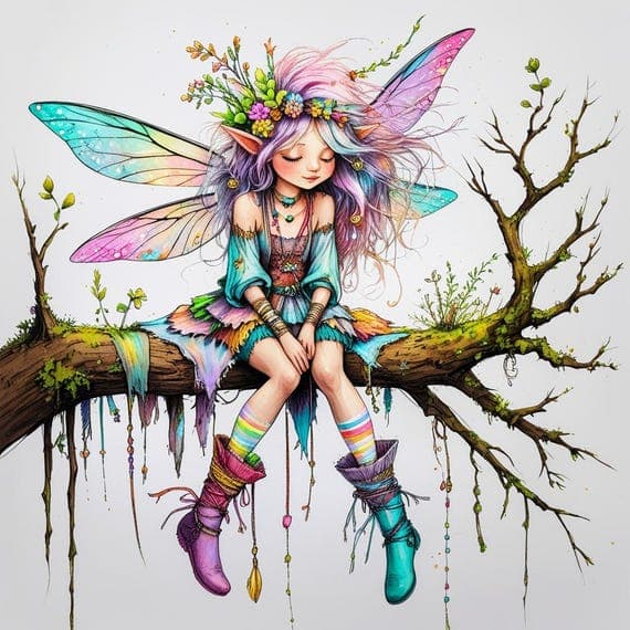 10 Whimsical Fairy Clipart – Colorful Forest Girls, Magical Wings (Dig — view 5 — watercolor clipart transparent PNG instant download