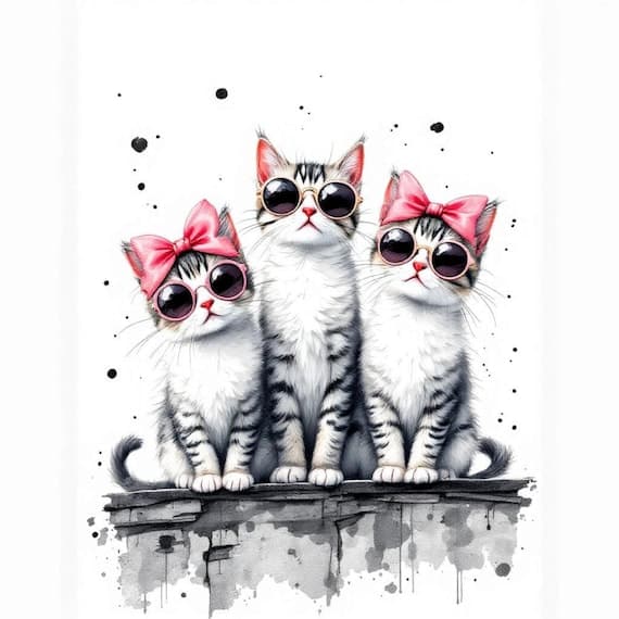 Cats Clipart β Stylish Kitten Art with Sunglasses (Digital Download β watercolor clipart transparent PNG instant download