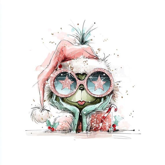 15 Funny Green Christmas Girl Clipart β view 7 β watercolor clipart transparent PNG instant download