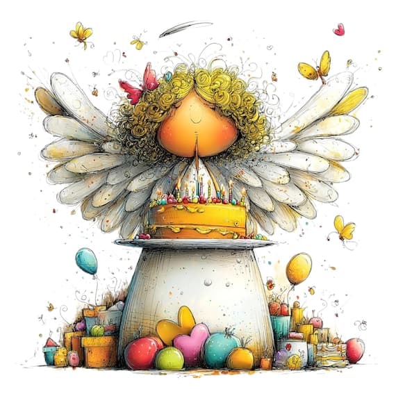15 Whimsical Birthday Angel Clipart PNG β view 4 β watercolor clipart transparent PNG instant download