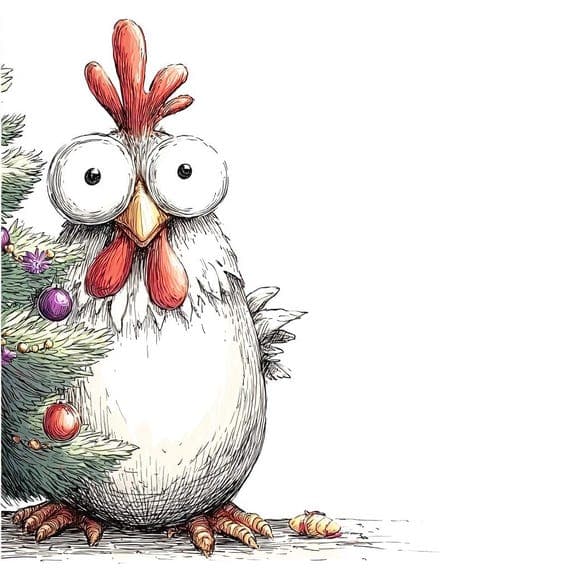 40 Funny Christmas Chicken Clipart (JPG) – Whimsical Holiday Farm Art — view 5 — watercolor clipart transparent PNG instant download