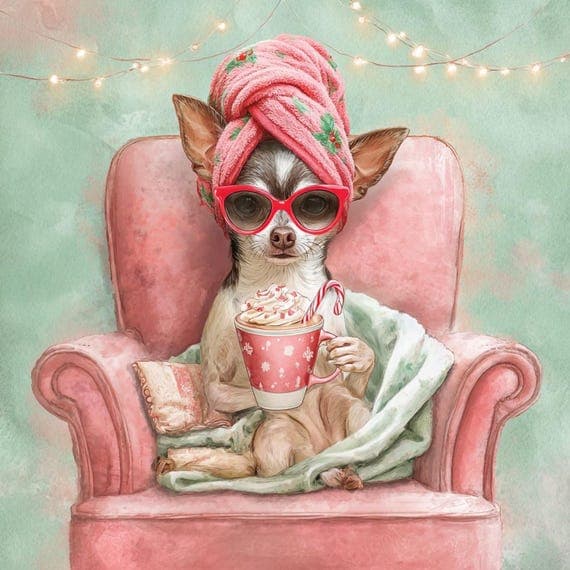 12 Christmas Chihuahua Clipart (JPG) β view 4 β watercolor clipart transparent PNG instant download
