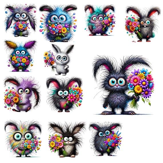 14 Watercolor Fuzzy Monster Clipart (JPG) β view 5 β watercolor clipart transparent PNG instant download