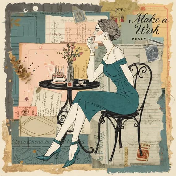 20 Vintage Birthday Woman Art , Printable Retro Card Set , Wall Decor β view 3 β watercolor clipart transparent PNG instant download