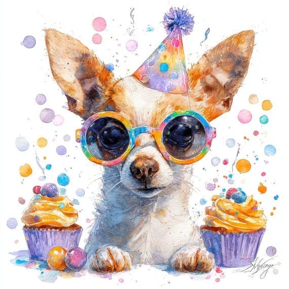Birthday Chihuahua Clipart β view 7 β watercolor clipart transparent PNG instant download