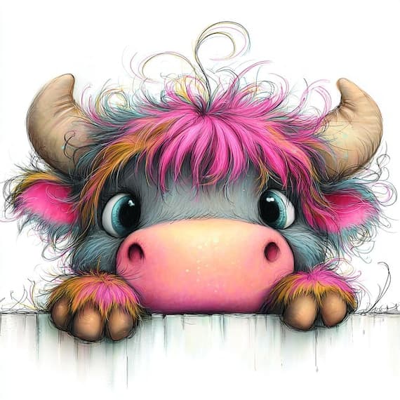 Watercolor Highland Cow Clipart, Floral Crown (Digital Download) โ view 3 โ watercolor clipart transparent PNG instant download