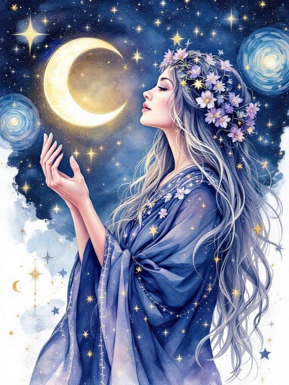 12 Moon And Girl Clipart , Digital Download , Printable image β view 4 β watercolor clipart transparent PNG instant download
