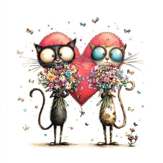 20 Whimsical Cat Love Clipart PNG β view 7 β watercolor clipart transparent PNG instant download