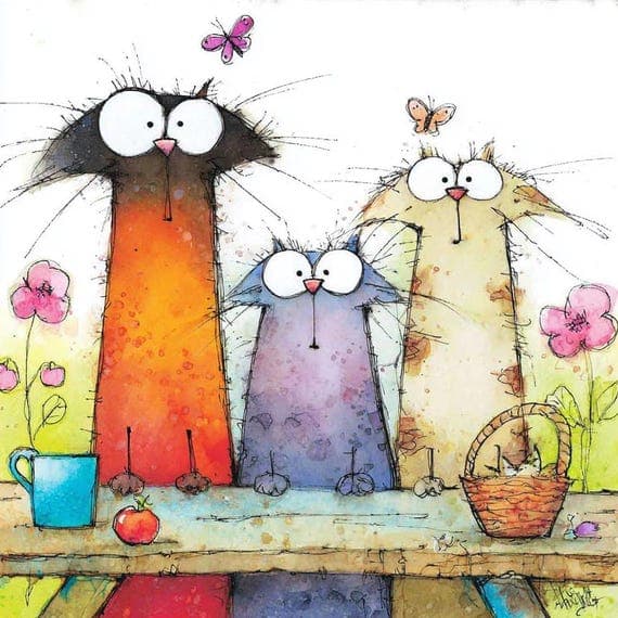 40 Watercolor Quirky Cat Clipart (JPG) β view 3 β watercolor clipart transparent PNG instant download