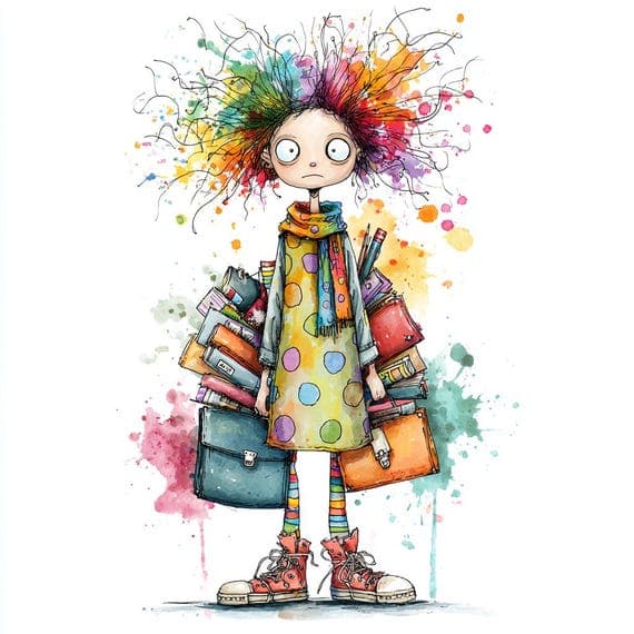 Whimsical First Day of School Girl Clipart β view 8 β watercolor clipart transparent PNG instant download