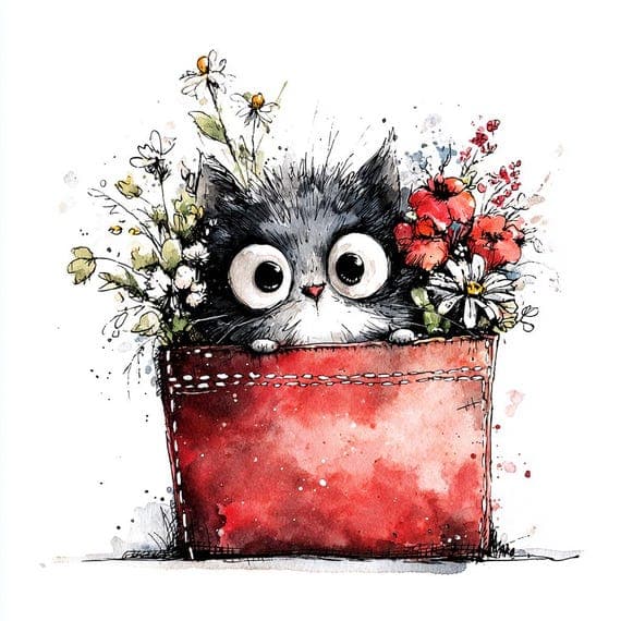 20 Luxury Floral Cat JPG 3D Watercolor Kitten Art Flowers Wall Decor P β watercolor clipart transparent PNG instant download