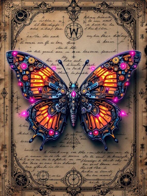 Vintage Steampunk Butterfly Junk Journal Pages β view 6 β watercolor clipart transparent PNG instant download