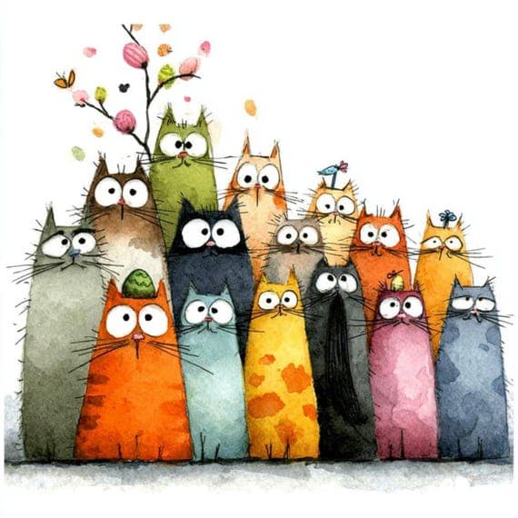20 Whimsical Spring Cat Clipart PNG β watercolor clipart transparent PNG instant download