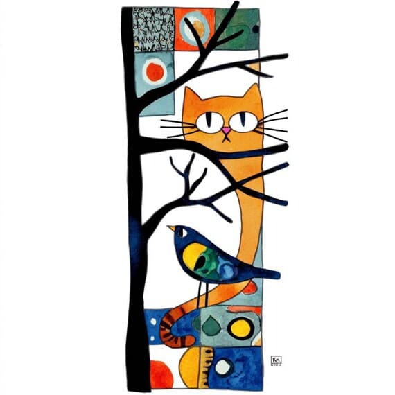 30 Abstract Watercolor Cat & Bird Clipart β view 2 β watercolor clipart transparent PNG instant download