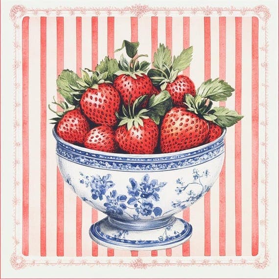 8 Strawberry Chinoiserie Print β view 4 β watercolor clipart transparent PNG instant download