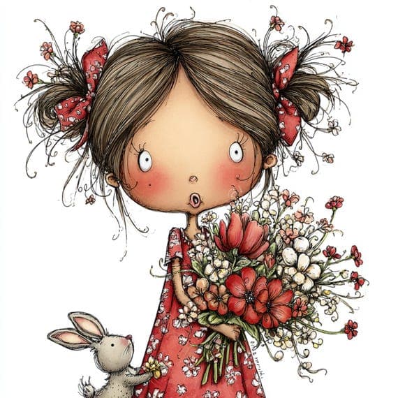40 Spring Girl Watercolor Clipart – Whimsical Floral Girl Illustration — view 5 — watercolor clipart transparent PNG instant download