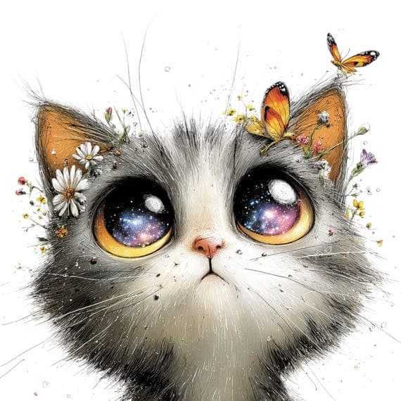 25 Cosmic Floral Cat Clipart (JPG) β watercolor clipart transparent PNG instant download