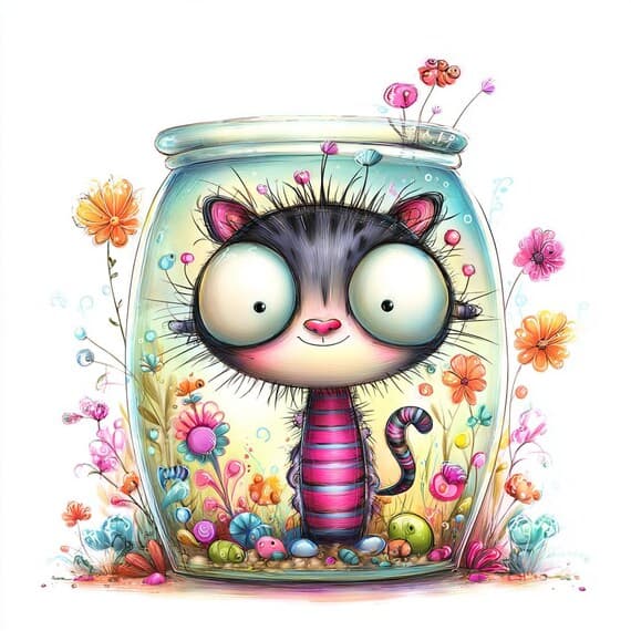 Abstract Whimsical Cat Clipart , 10 Colorful Kitty Fishbowl Art , Prin β view 5 β watercolor clipart transparent PNG instant download