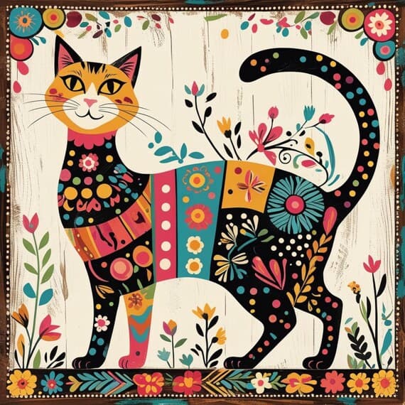 Folk Art Cat Illustrations β view 7 β watercolor clipart transparent PNG instant download