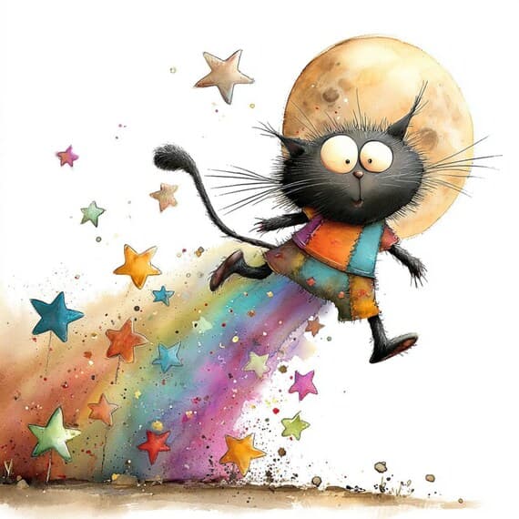 20 Whimsical Celestial Cats Clipart β watercolor clipart transparent PNG instant download