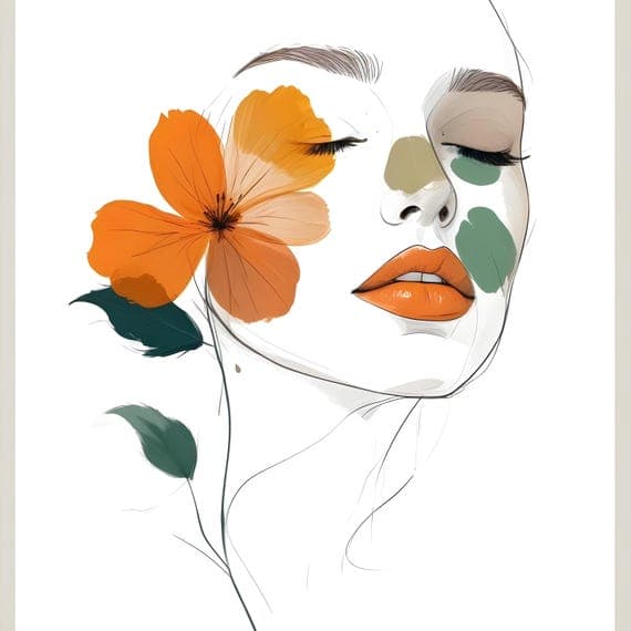 10 Floral Woman Faces β view 4 β watercolor clipart transparent PNG instant download