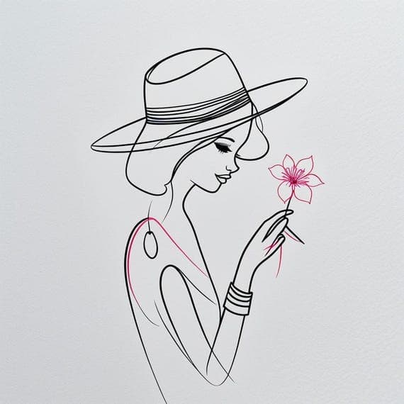 Elegant Woman Line Art Clipart – Fashion Sketch with Flower (PNG JPG D — view 5 — watercolor clipart transparent PNG instant download