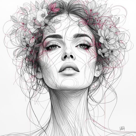 Floral Woman Face Line Art Clipart β view 4 β watercolor clipart transparent PNG instant download
