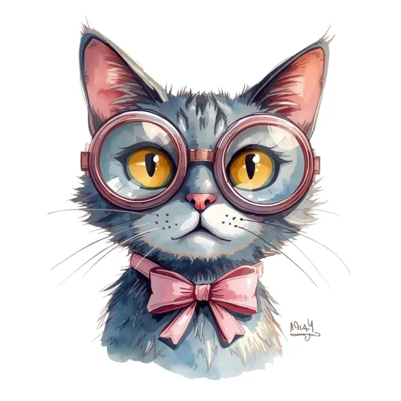 22 Watercolor Cat with Glasses Clipart β view 6 β watercolor clipart transparent PNG instant download