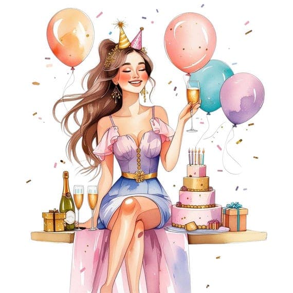 Birthday Girl Clipart, Watercolor Party Art (JPG) β view 2 β watercolor clipart transparent PNG instant download
