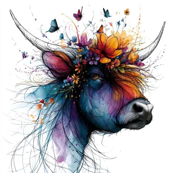 19 Boho Bull Clipart JPG β view 2 β watercolor clipart transparent PNG instant download