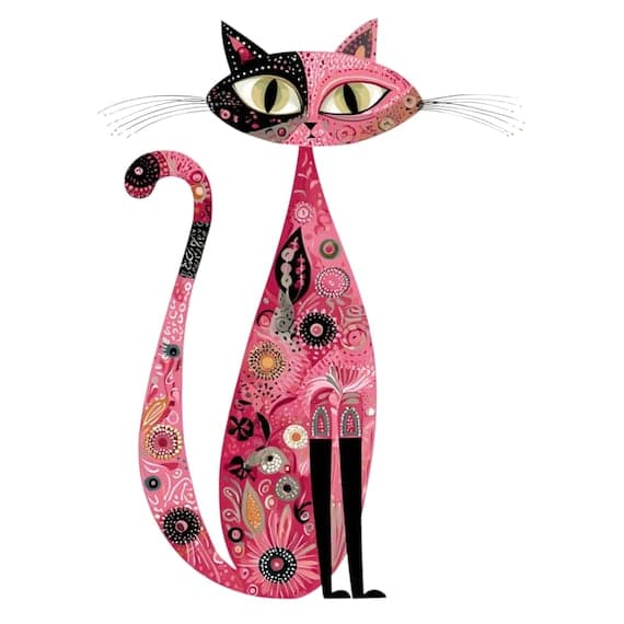 35 Pink Floral Cat Clipart PNG β watercolor clipart transparent PNG instant download