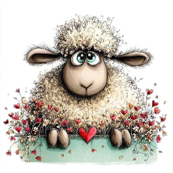 40 quirky Sheep Clipart (JPG) – Whimsical Heart Lamb Art — view 5 — watercolor clipart transparent PNG instant download